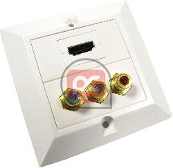 Caja de pared canaleta 80x80 1xHDMI-H acodado y 3xRCA-H
