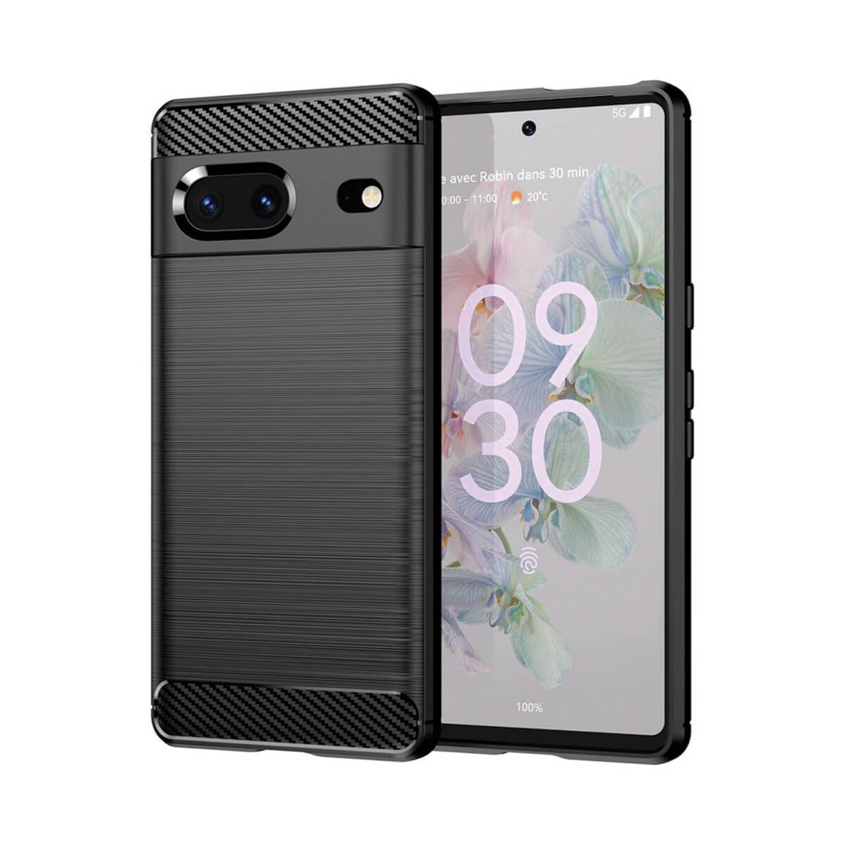 FUNDA DE SILICONA CON INSERCIONES SIMIL DE FIBRA DE CARBONO NEGRA PARA GOOGLE PIXEL 7 |