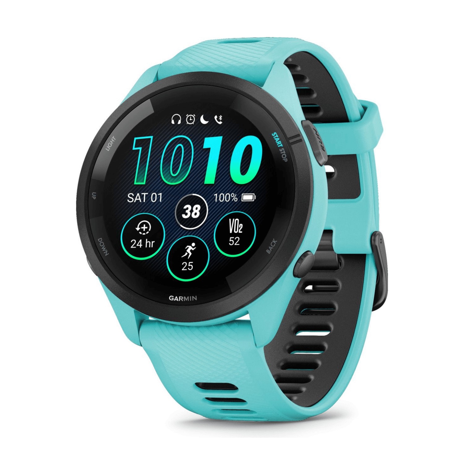GARMIN FORERUNNER 265 46MM GPS BISEL NEGRO CON CORREA SILICONA TURQUESA/NEGRO