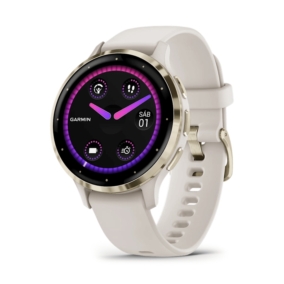 GARMIN VENU 3S 41MM BISEL DE ACERO INOXIDABLE GRIS GOLD (IVORY) CON CORREA DE SILICONA BEIGE