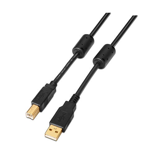 Cable USB 2.0. de alta calidad. Con ferrita. Tipo A/M B/M. Negro. 2m.
