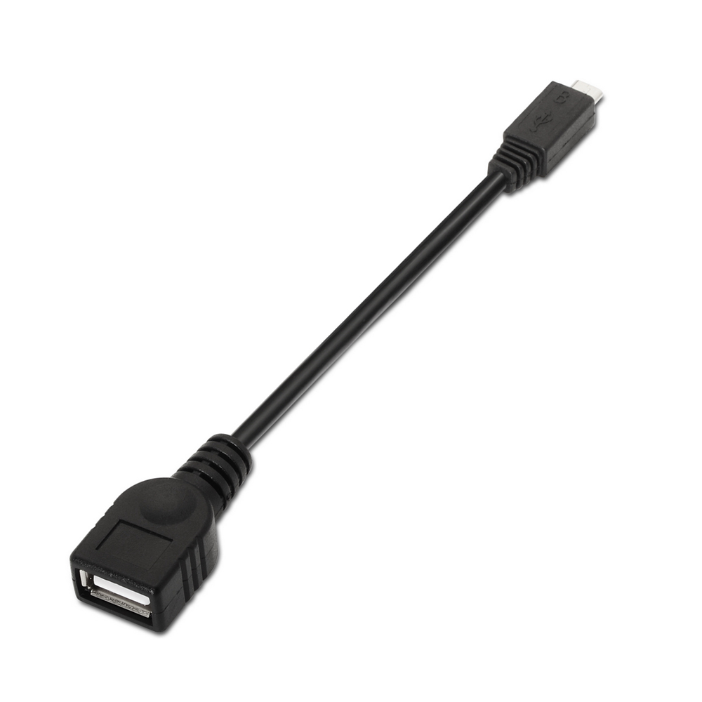 Cable USB OTG. Tipo Micro-B Macho/Tipo-A Hembra. Negro. 15cm.