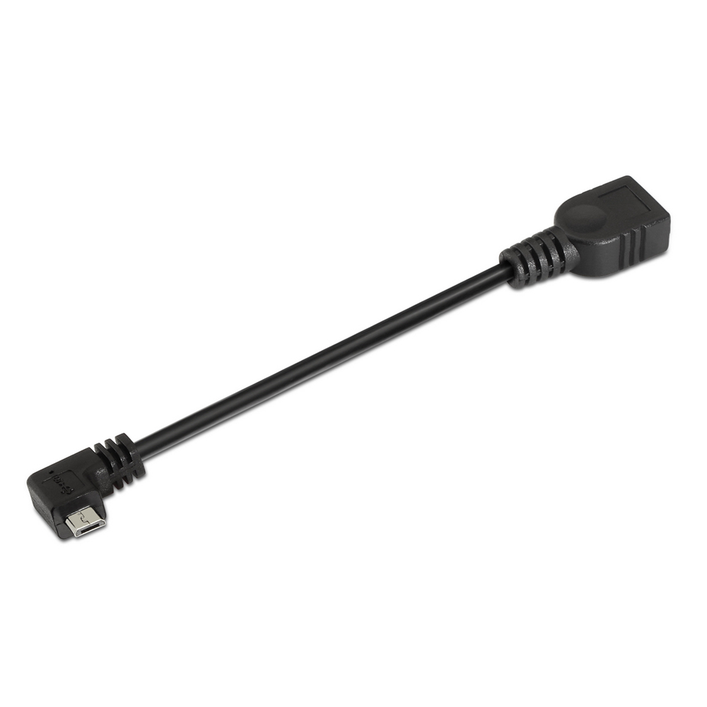 Cable USB OTG Acodado. Tipo Micro-B Macho/Tipo-A Hembra. Negro. 15cm.