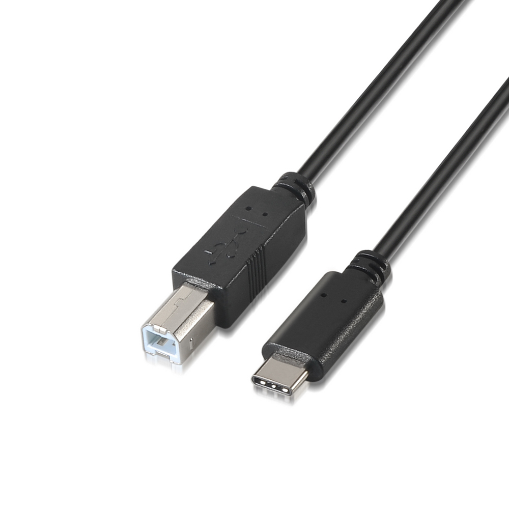 Cable USB 2.0 3A. Tipo USB-C Macho / B Macho. Negro. 2m.
