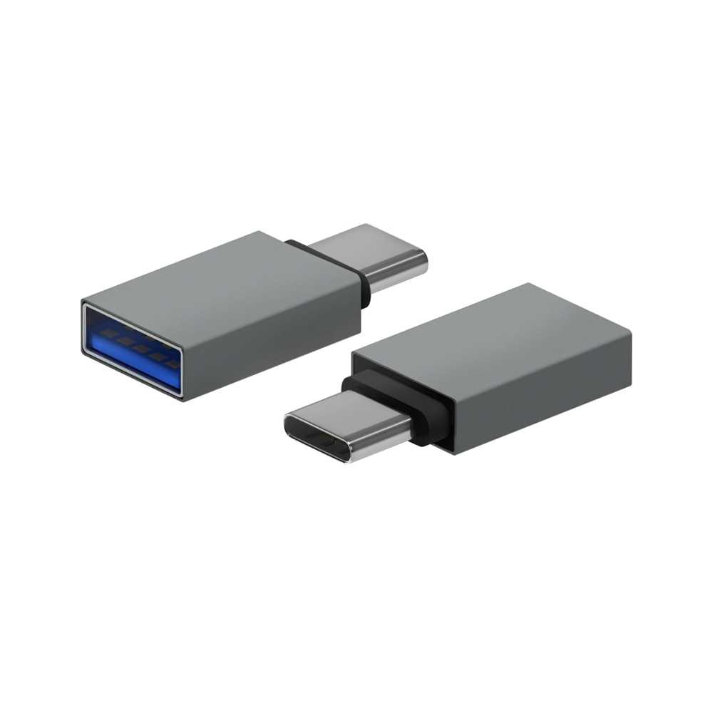 Mini Adaptador Aluminio USB 3.2 Gen1 3A. Tipo USB-C/M-A/H. Gris