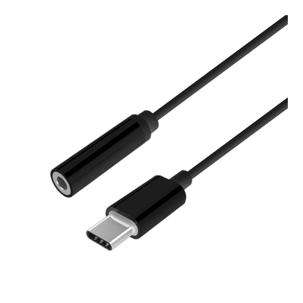 Conversor USB-C Macho a Audio Jack 3.5 Hembra. Negro. 15cm.