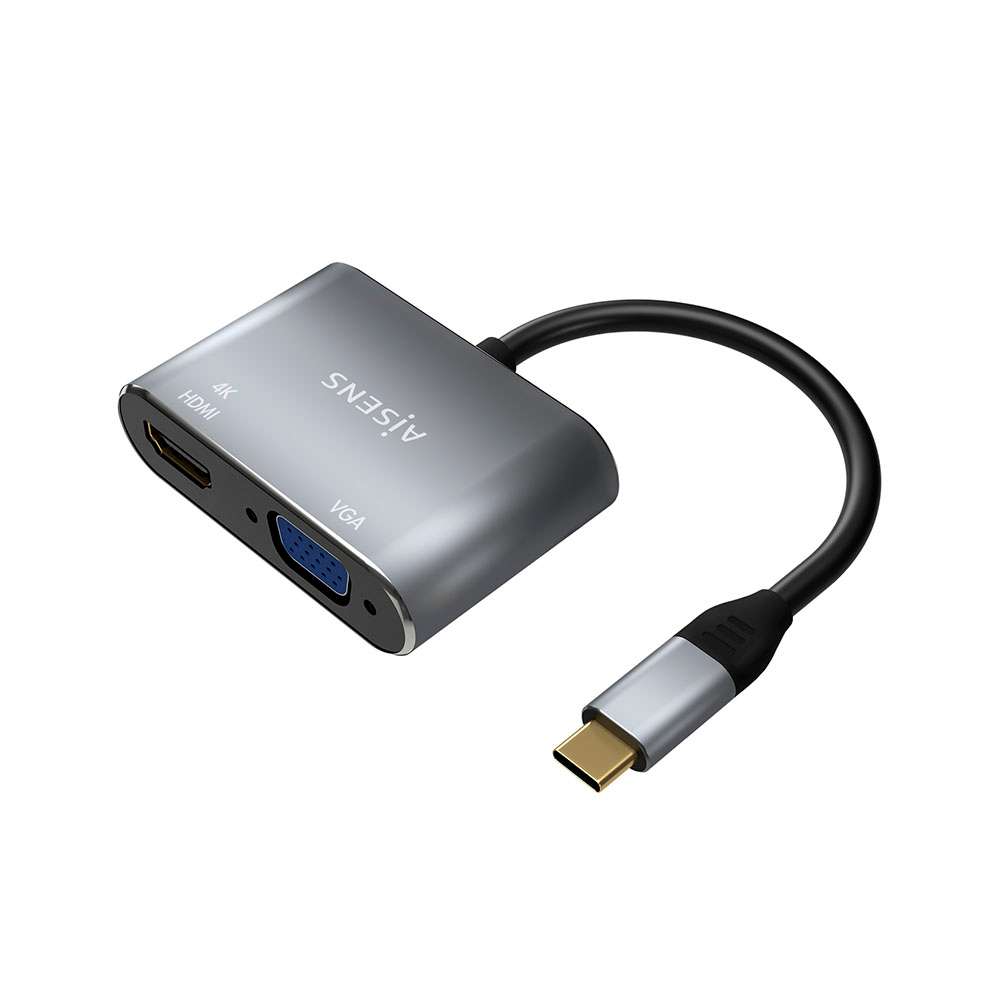Conversor USB-C a VGA/HDMI 4K. USB-C/M-VGA/H-HDMI/H. Gris 15cm.