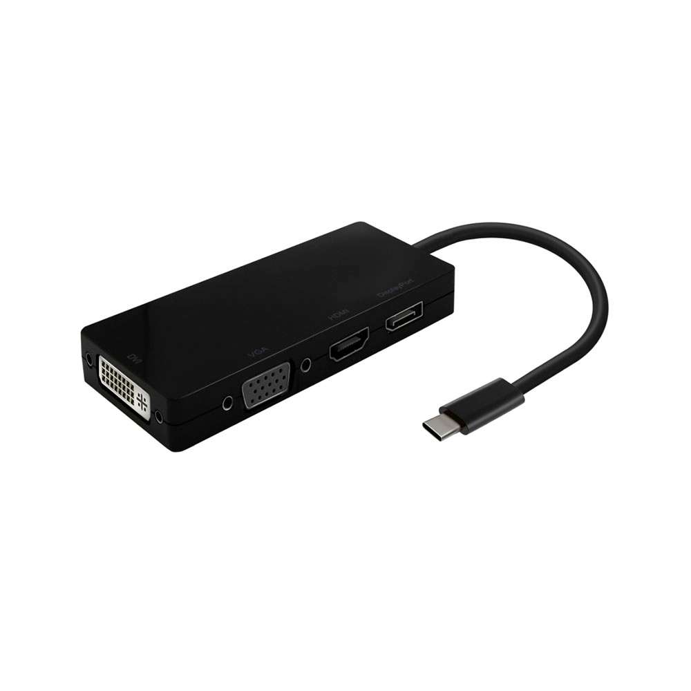 Conversor USB-C A DP/DVI/HDMI/VGA. USB-C/M-DP/H-DVI/H-HDMI/H-VGA/H. Negro. 15cm.