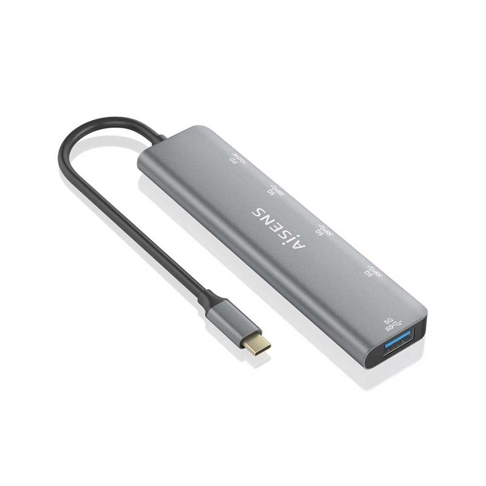 Hub USB 3.2 Gen1 5G USB-C. USB-C/M-1xUSB-C PD100W/H-1xUSB-C/H-3xUSB-A/H. Gris. 15cm