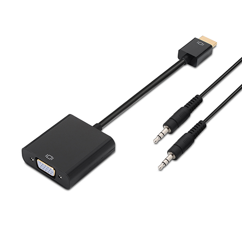 Conversor HDMI a SVGA+audio. HDMI A/M-SVGA/H+JACK 3.5/H. negro. 10cm+1.0m