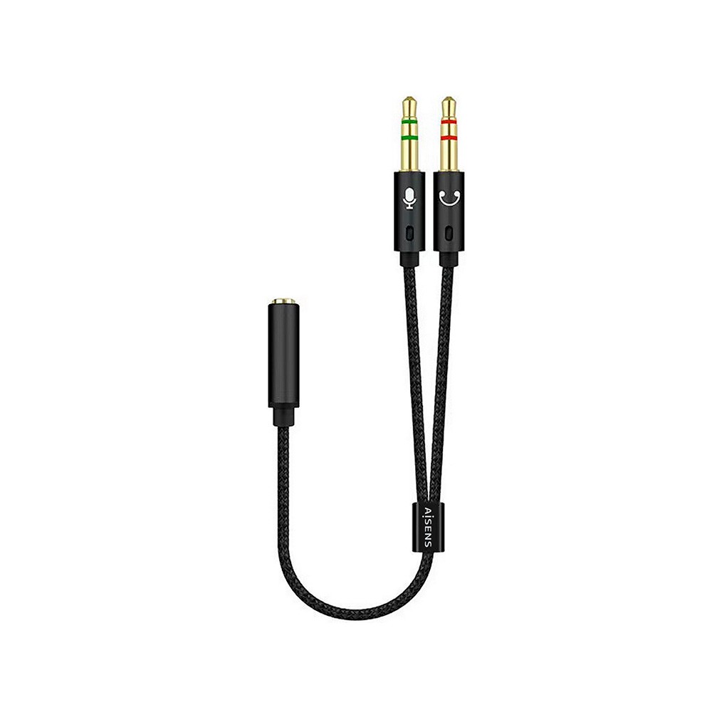 Cable adaptador audio Jack 3.5 4 pines/H-2xJack 3.5 3 pines/M. Negro. 25cm | Accesorios general