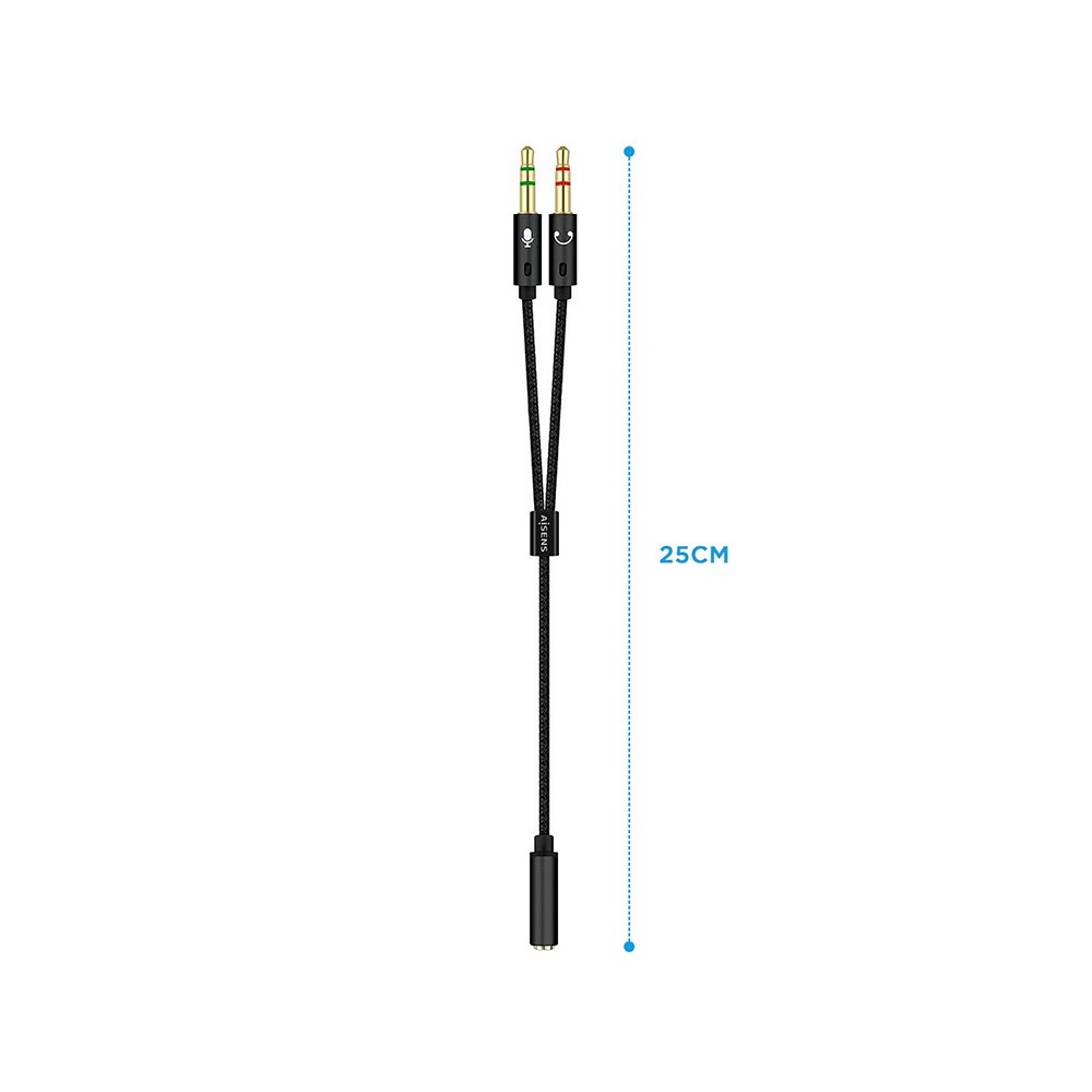 Cable adaptador audio Jack 3.5 4 pines/H-2xJack 3.5 3 pines/M. Negro. 25cm | Accesorios general