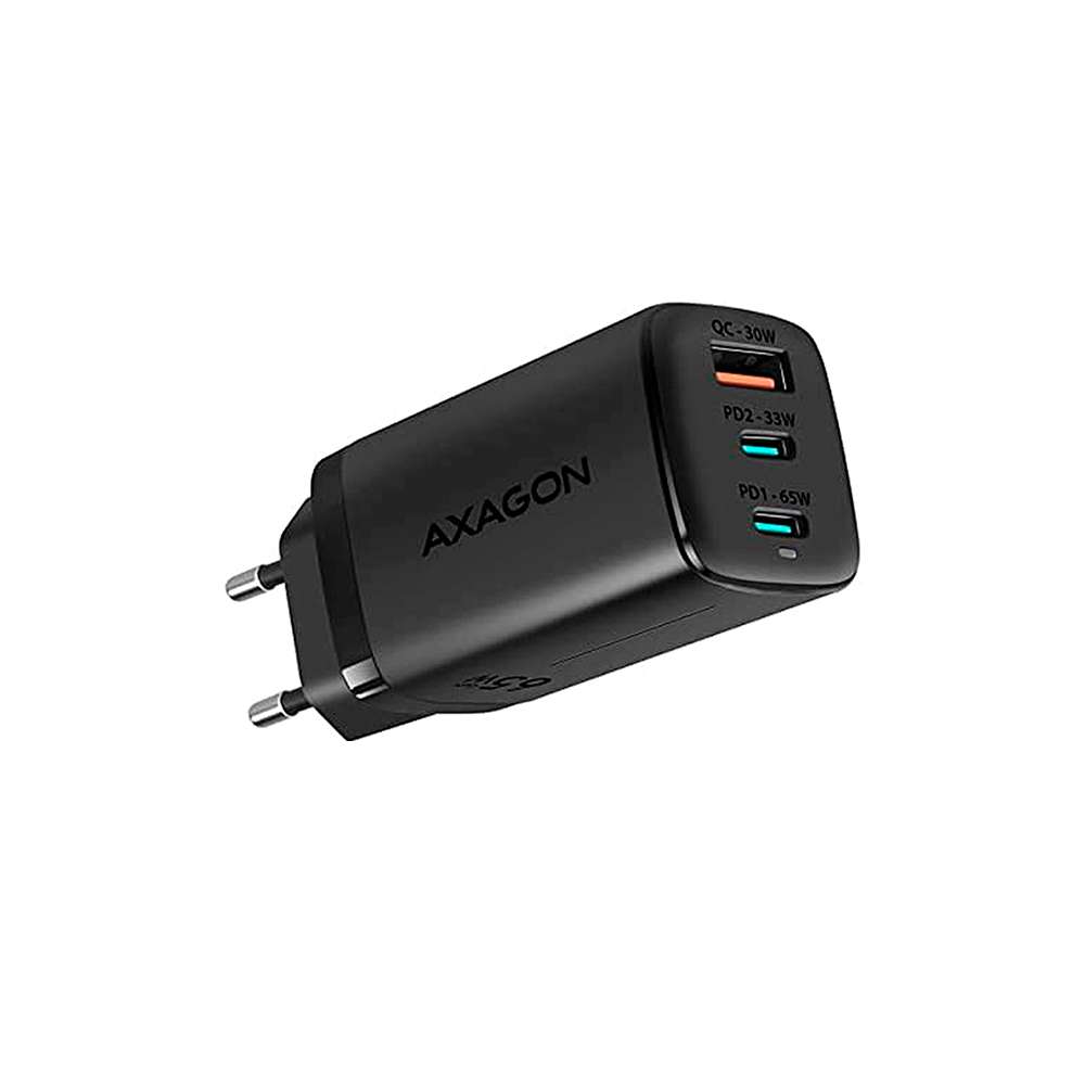 Axagon ACU-DPQ65. Cargador 3 puertos USB (USB + dual USB-C) hasta 65W.