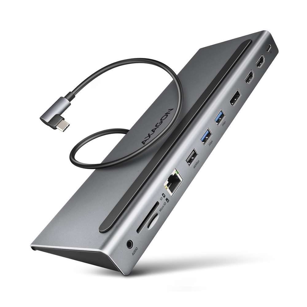Axagon HMC-4KX3. Hub USB 3.2. 3x USB-A + 2x HDMI + DP + RJ-45 + SD/microSD + Audio