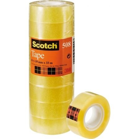 CINTA ADHESIVA TRANSPARENTE 3M SCOTCH 508/ 1.9CM X 33M/ 8 UNIDADES