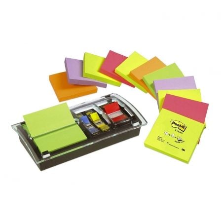 DISPENSADOR Z NOTES MILLENIUM + 12  BLOCS Z-NOTAS POST-IT NEON 76X76 Y MUESTRAS INDEX . | Celo, post-it, gomas elsticas