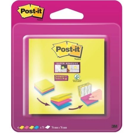 NOTAS ADHESIVAS 3M POST-IT SUPER STICKY RIO DE JANEIRO/ 7.6 X 7.6CM/ 4 COLORES | Celo, post-it, gomas elsticas