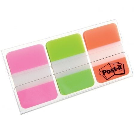 MARCADOR INDEX POST-IT RIGIDO MEDIANO ROSA, VERDE Y NARANJA CON DISPENSADOR FUNDA 3X22