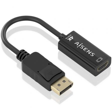 CABLE CONVERSOR AISENS A125-0905/ DISPLAYPORT MACHO - HDMI HEMBRA/ 15CM/ NEGRO