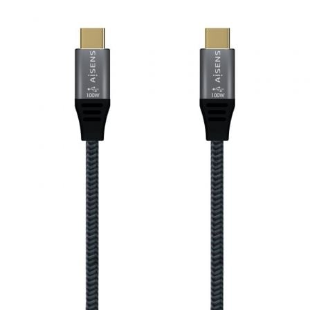 CABLE USB 3.2 TIPO-C AISENS A107-0634 20GBPS 5A 100W/ USB TIPO-C MACHO - USB TIPO-C MACHO/ HASTA 100W/ 2500MBPS/ 2M/ GRIS