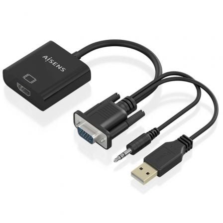 CABLE CONVERSOR AISENS A115-0872 SVGA MACHO - USB MACHO/ JACK MACHO - HDMI HEMBRA/ 20CM/ NEGRO