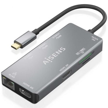 DOCKING USB TIPO-C AISENS ASUC-9P018-GR/ 2XHDMI/ 3XUSB/ 1XRJ45/ 1XLECTOR TARJETAS/ 1XUSB TIPO-C PD/ GRIS