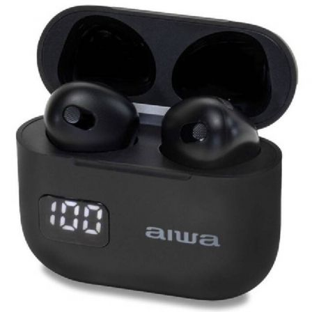 AURICULARES BLUETOOTH AIWA EBTW-100BK CON ESTUCHE DE CARGA/ AUTONOMIA 3H/ NEGROS