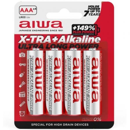 PACK DE 4 PILAS AAA AIWA X-TRA+ALCALINE LR03/ 1.5V/ ALCALINAS | Pilas de consumo