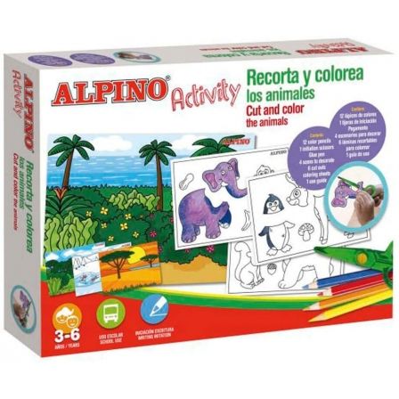 PACK ALPINO ACTIVITY/ 12  LAPICES COLORES + TIJERA + PEGAMENTO + 4 ESCENARIOS DECORATIVOS + 6 LAMINAS RECORTABLES