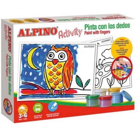 PACK PINTURAS ALPINO ACTIVITY/ PARA DEDOS/ 5 BOTES PINTURA + 6 LAMINAS PARA COLOREAR + GUIA DE USO