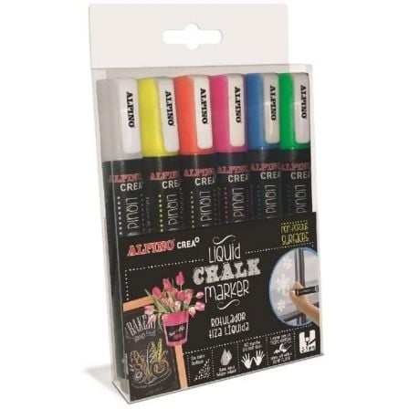 ROTULADORES DE TIZA PARA CRISTAL ALPINO LIQUID CHALK/ 6 UNIDADES/ COLORES NEON VARIADOS