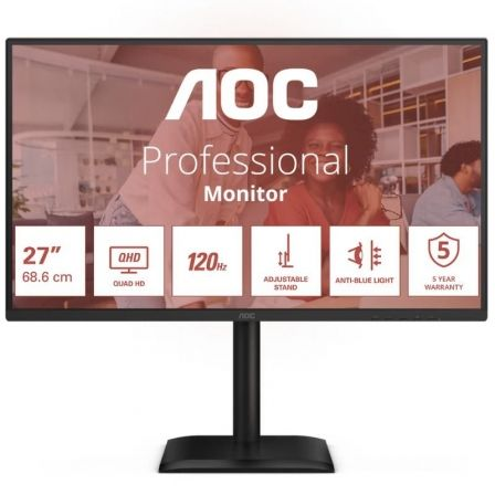 MONITOR PROFESIONAL AOC Q27E4CV 27"/ QHD/ MULTIMEDIA/ REGULABLE EN ALTURA/ NEGRO