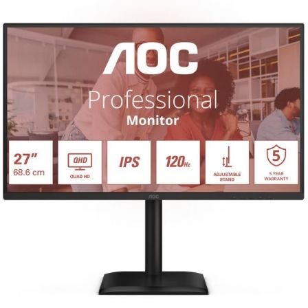 MONITOR PROFESIONAL AOC Q27E4U 27"/ QHD/ MULTIMEDIA/ REGULABLE EN ALTURA/ NEGRO