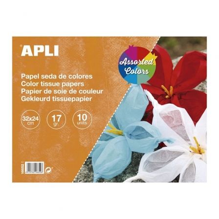 BLOC DE PAPEL SEDA APLI 16652 PARA MANUALIDADES/ 10 HOJAS/ COLORES SURTIDOS | Manualidades