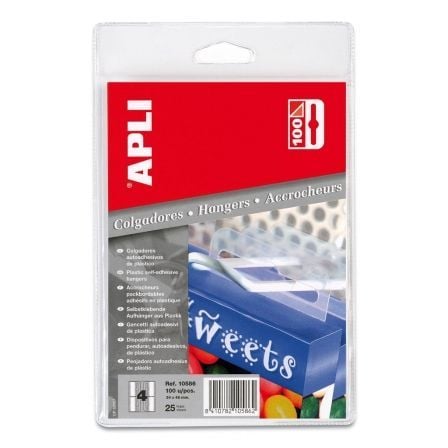 COLGADOR ADHESIVO DE PLASTICO APLI 10586/ 34 X 48MM/ TRANSPARENTE