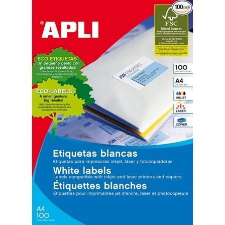 ETIQUETAS ADHESIVAS APLI 01286/ 52.5 X 29.7MM/ 100 HOJAS