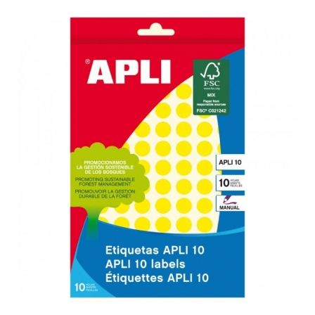 ETIQUETAS ADHESIVAS APLI 02730/ O10MM/ 8 HOJAS/ AMARILLO