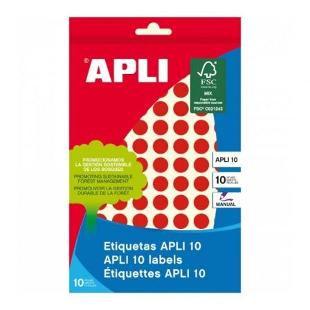 ETIQUETAS ADHESIVAS APLI 02732/ O10MM/ 8 HOJAS/ ROJO