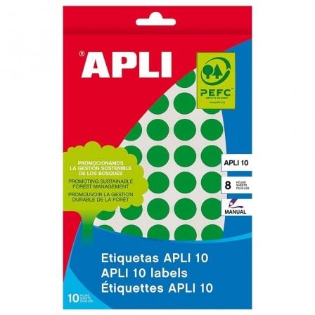 ETIQUETAS ADHESIVAS APLI 02733/ O10MM/ 8 HOJAS/ VERDE