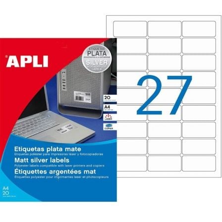 ETIQUETAS ADHESIVAS APLI 10070/ 63.5 X 29.6MM/ 20 HOJAS/ PLATA