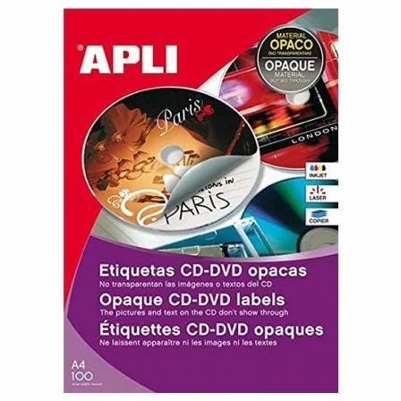 ETIQUETAS ADHESIVAS PARA CD/DVD APLI 10294/ 114 X 18MM/ 100 HOJAS