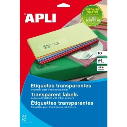 ETIQUETAS ADHESIVAS APLI 10967/ 63.5 X 38.1MM/ 10 HOJAS/ TRANSPARENTES