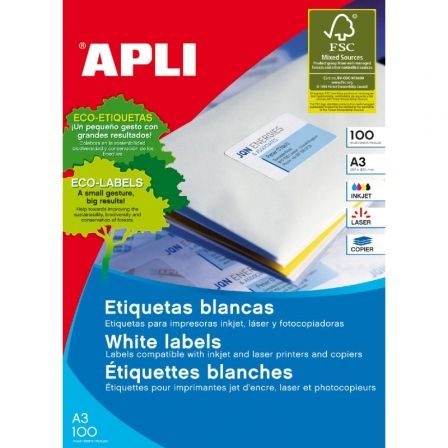 ETIQUETAS ADHESIVAS APLI 11352/ 297 X 420MM/ 100 HOJAS