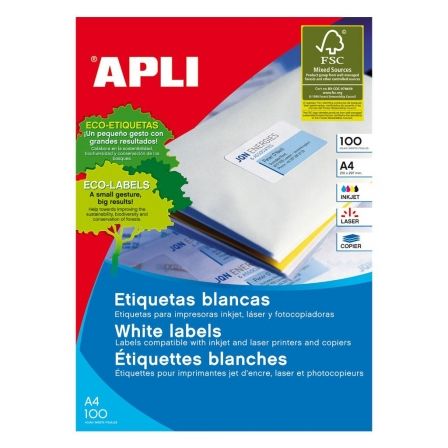 ETIQUETAS ADHESIVAS APLI 01275 - 100 HOJAS A4 - 105X40MM