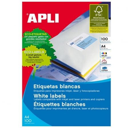 CAJA DE ETIQUETAS ADHESIVAS - A4 - 105 X 74MM - CIEN HOJAS - APLI