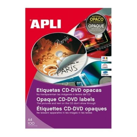 ETIQUETAS ADHESIVAS PARA CD/DVD APLI 10166/ 114 X 41MM/ 100 HOJAS