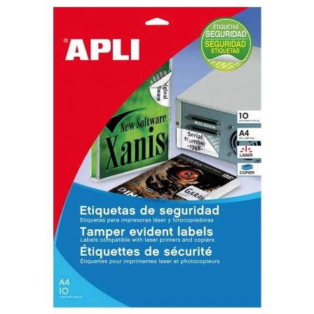 ETIQUETAS ADHESIVAS DE SEGURIDAD APLI/ 45.7 X 21.2MM/ 10 HOJAS