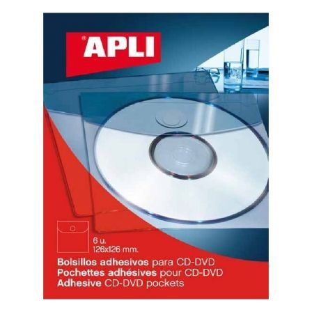 BOLSILLOS ADHESIVOS APLI 2585 PARA CD/ 6 UNIDADES