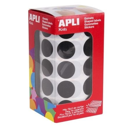 ETIQUETAS ADHESIVAS EN ROLLO APLI 11492/ O20MM/ 1770 UDS/ NEGRO