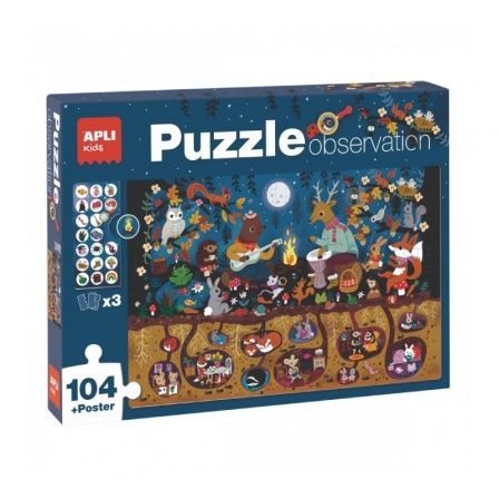 PUZLE OBSERVATION BOSQUE APLI KIDS 18507/ 104 PIEZAS + POSTER + 3 FICHAS | Manualidades